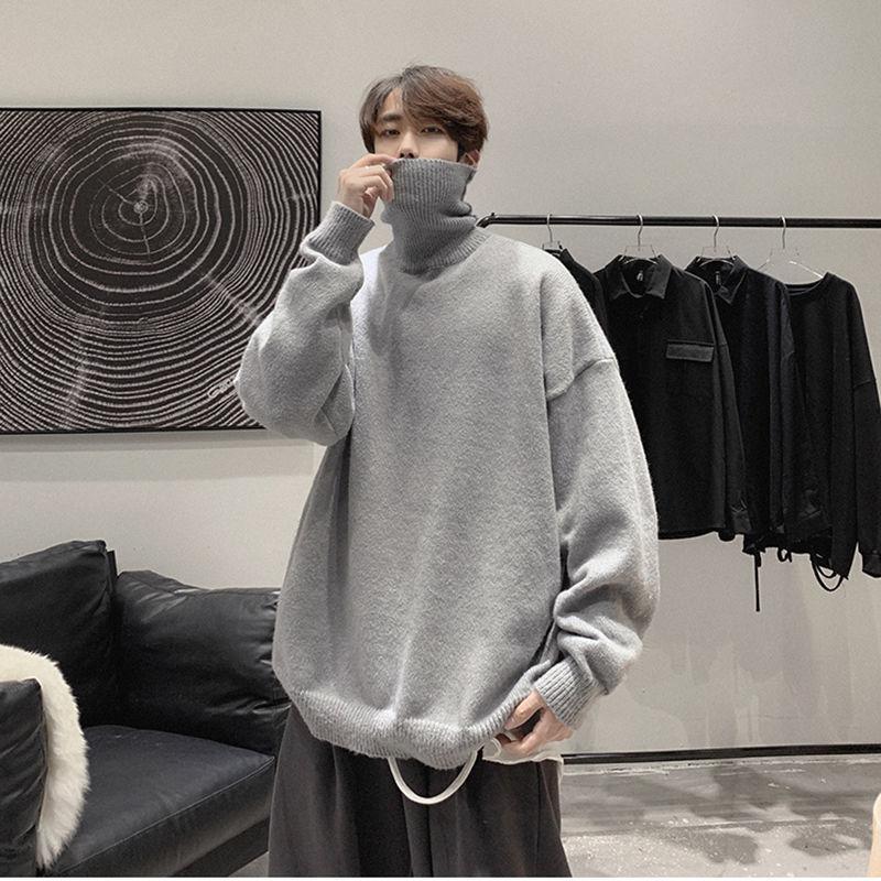 

Мужской свитер с высоким воротником, теплый и свободный крой, утолщенный однотонный вязаный пуловер на основе 3XL серый