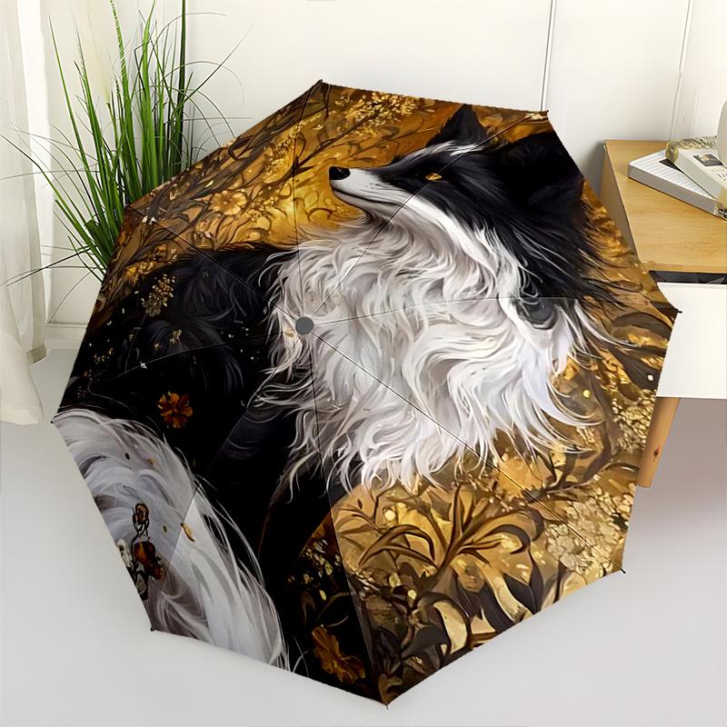 

1pc Golden Floral Fox Print Automatic Opening Folding Umbrella with 8-Bone Iron Frame, Suitable for Fans, Travel, Daily Use, Perfect Gift for Fes