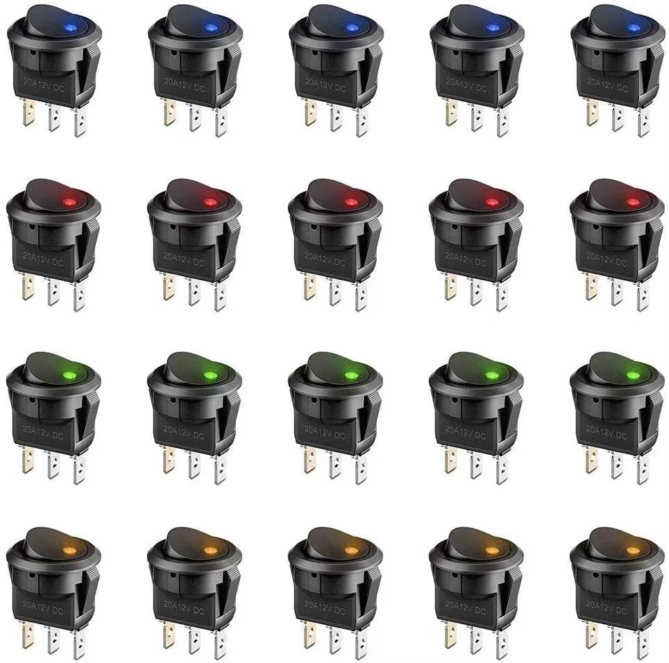 4/5/8/12pcs Rocker Toggle Switch 3Pins 12V 20A Wired Round LED Light Power On Off Switch SPST for Car Truck Vehicle