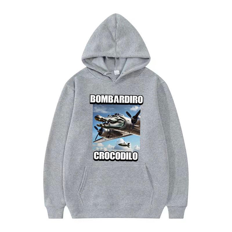 Bombardiro Crocodilo Funny Crocodile Meme Graphic Hoodies Men Women Fashion Hip Hop Vintage Oversized Printed Hooded Sweatshirts 3XL