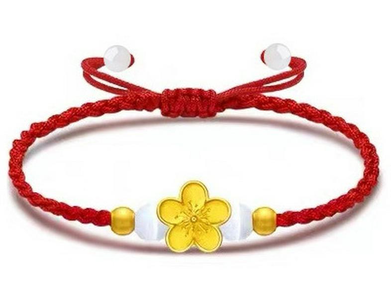 

Gold Sand Peach Blossom Bead Bracelet – Handmade Red Rope for Couples, Perfect Qixi Gift