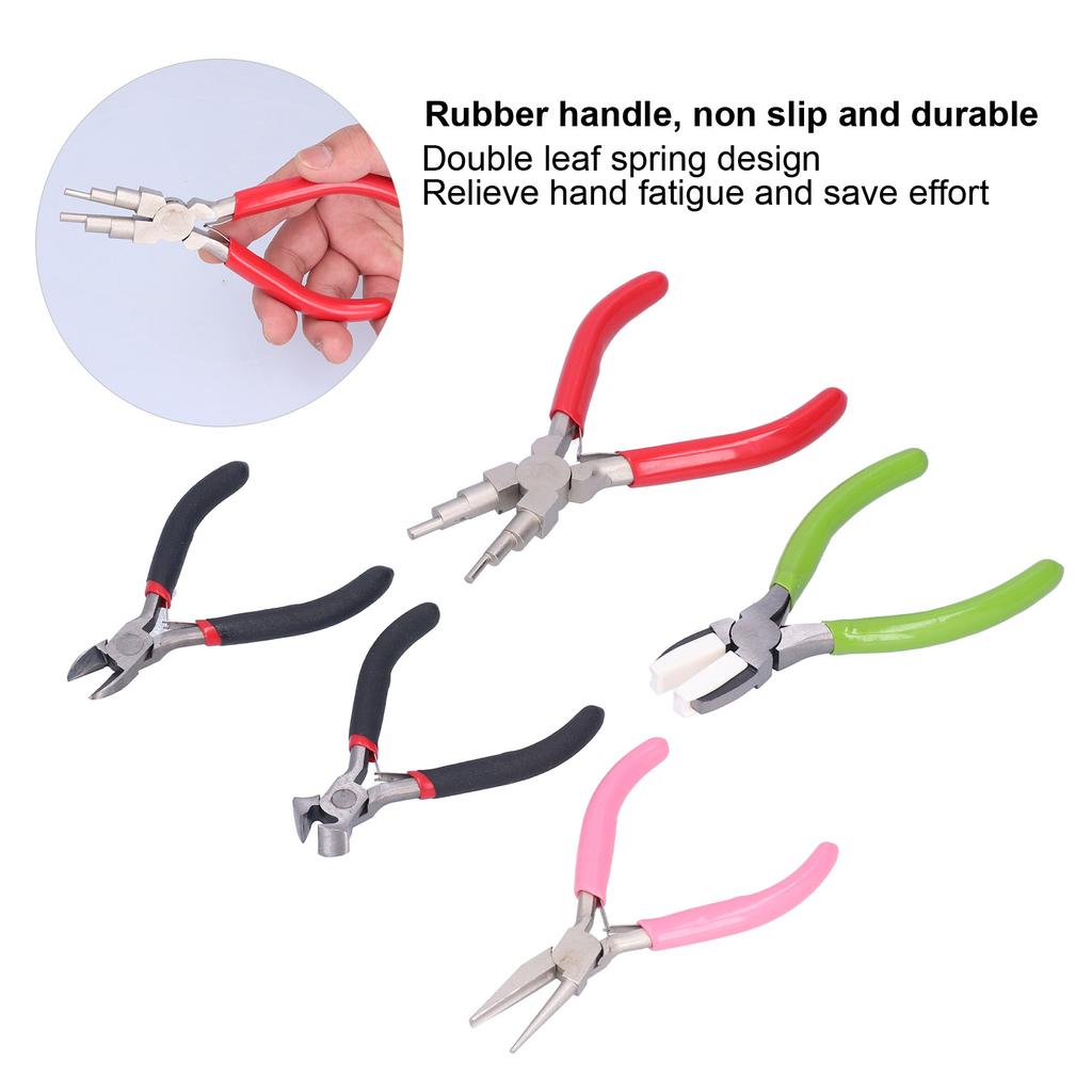 5Pcs Pliers Kit Diagonal Flat Nosed Bail Making Jewelry Pliers Hand Crimping Winding Tools Bail Making Pliers Jewelry Pliers Set