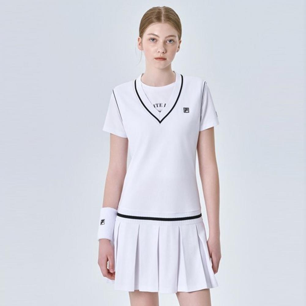 Fila Cotton Blend Pique V Neck Dress WHITE/100
