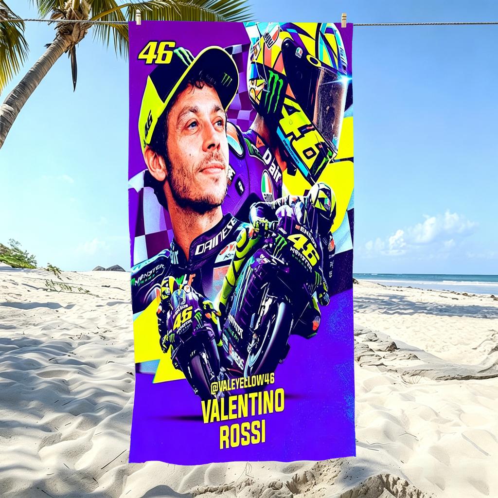1 Stück V-Valentino R-Rossi 46 Motogp Strandtuch Mikrofaser Weich Schnelltrocknend Vr46 Racing Print Badetuch Für Fans Schwimmen Outdoor