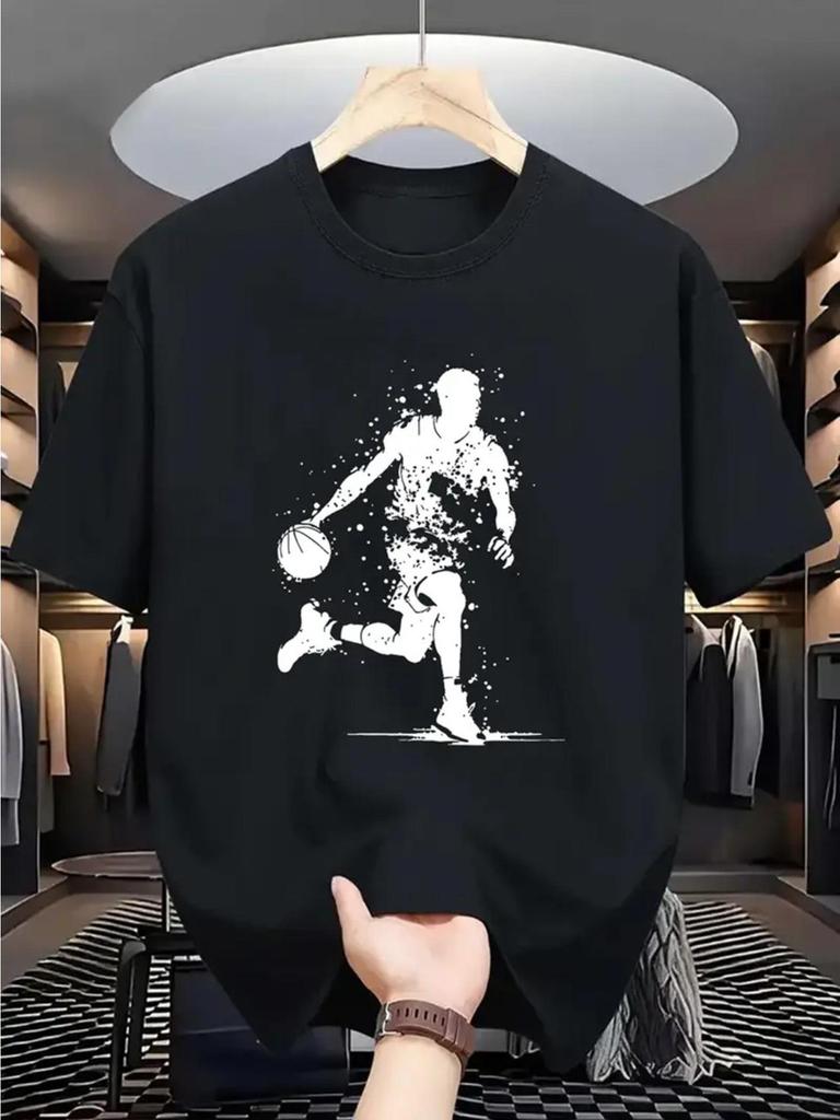 Men's Basketball Graphic T Shirt with Breathable Design Regular Fit Casual Sportswear, Machine Washable for Daily Use
