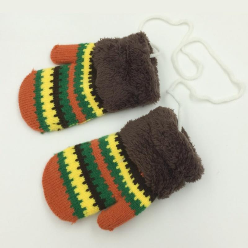 Guanti in maglia da 3-9 anni con strisce per bambini e bambine, caldi guanti per bambini, autunnali e invernali, guanti innevati per bambini