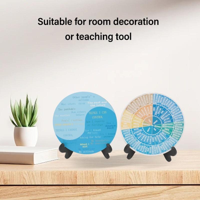 2PCS Calm Feeling Wheels With Black Base Wooden Emotion Chart Wheel Decoration For Home Bedroom Classroom Office Type 1