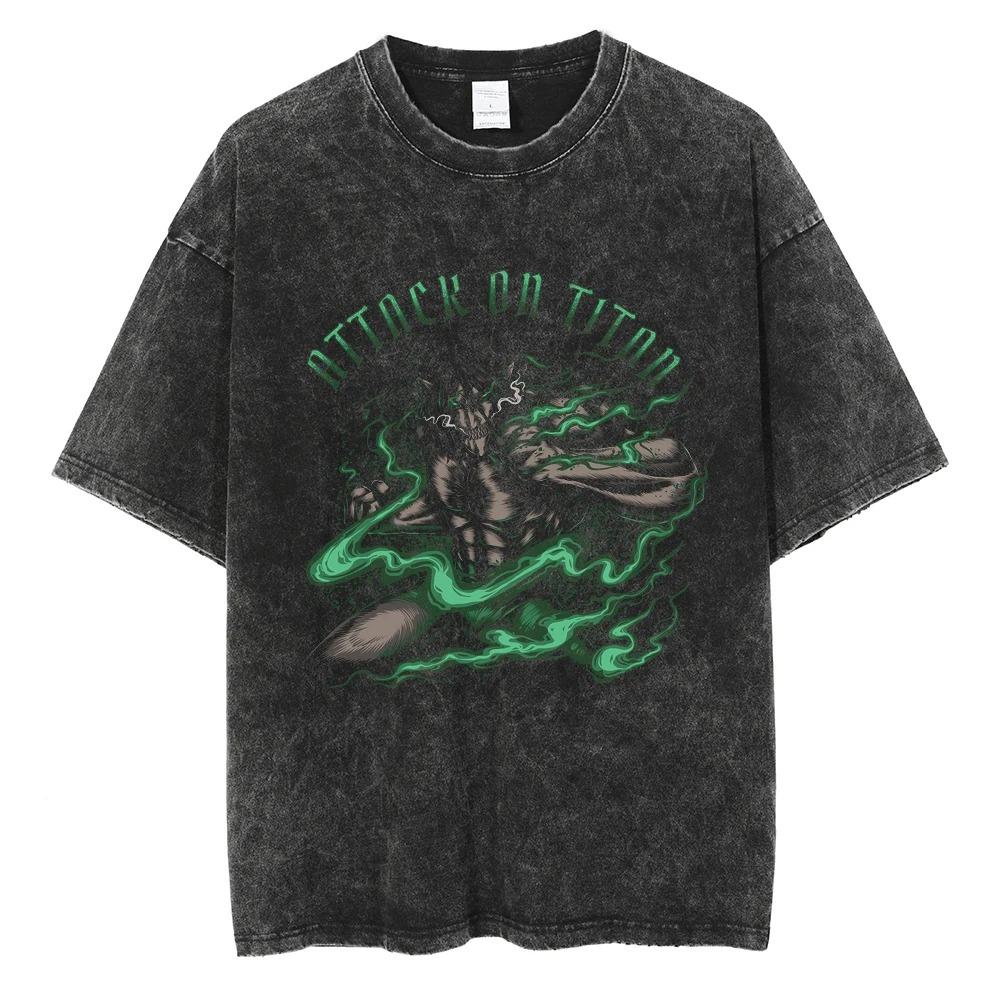 Hotblood Anima Attack on Titan Graphic Print TShirt Men Women Harajuku Vintage Washed Cotton Solf Summer New Tee Oversized Top