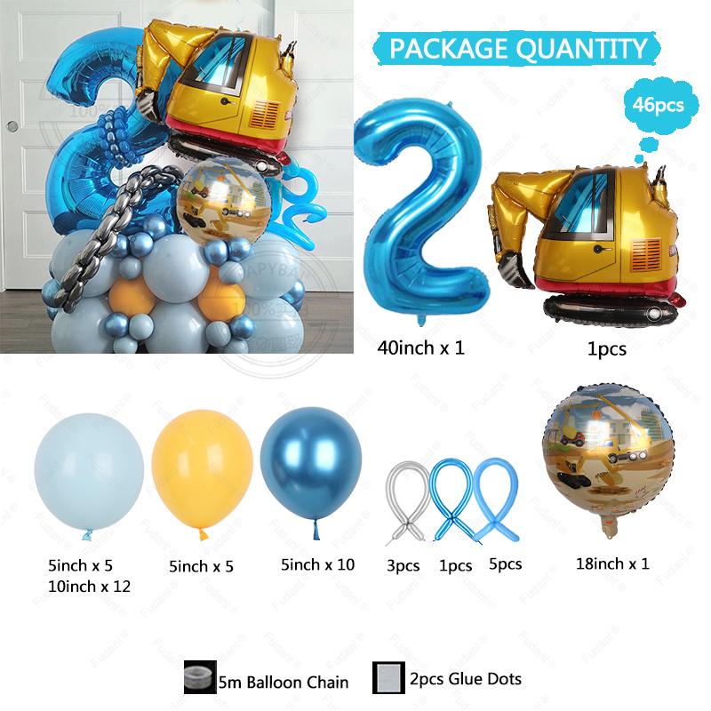 

46pcs Construction Vehicle Theme Balloon Excavator Crane Blue Number Balloons Boy Construction Birthday Party Decora Supplies Other