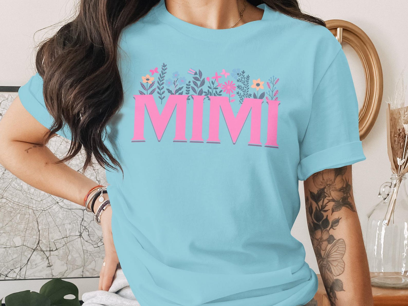 MIMI Floral T-Shirt, Botanical Butterfly Grandma Top, Mother s Day Gift XL
