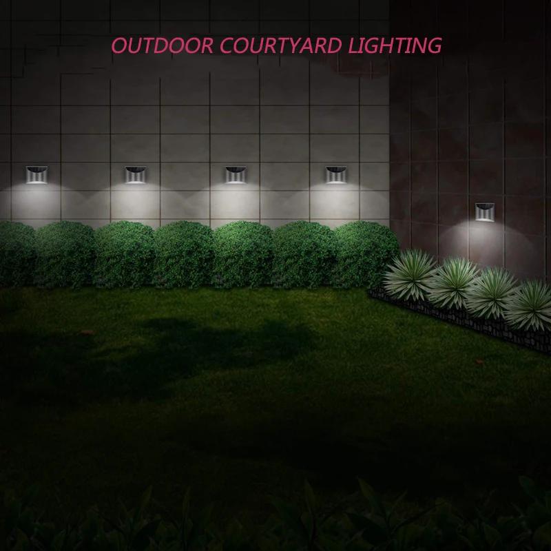2Pcs Stainless Steel Solar Wall Lights Courtyard Waterproof Outdoor Lighting Emergency Patio Step For Garden Fence and Street