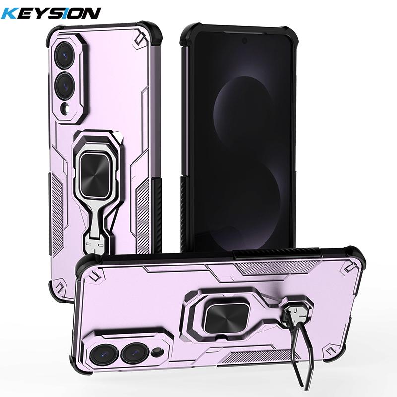 KEYSION Shockproof Case for Samsung S25 Edge 5G Soft Silicone+PC Upright Metal Ring Stand Phone Back Cover for Galaxy S25 Edge