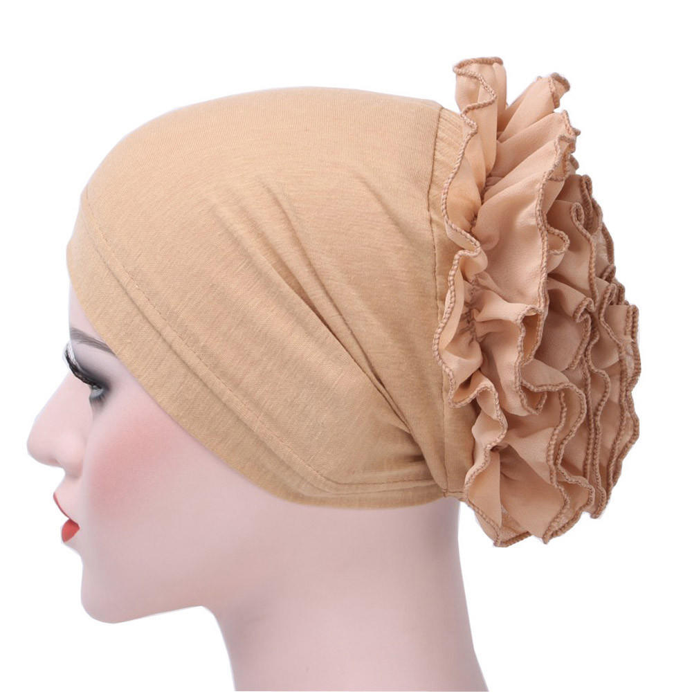 Women Flower Muslim Ruffle  Chemo Hat  Scarf  Head Wrap Cap