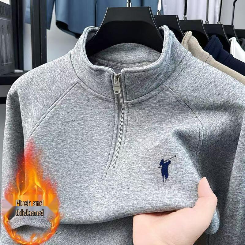 Herren Freizeit-Baumwoll-Hoodie mit halbem Reißverschluss und Stehkragen, Hochwertiges Gefühl, Herbst-/Winterkollektion
