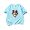 Kids Cotton T Shirt Lovely Sheepdog Zipper Print Crew Neck Short Sleeve Tee Casual Breathable Boys Girls Summer Tops