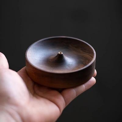Black Walnut Solid Wood Incense Holder Stick Handmade Tea Ceremony Round Incense Burner Agarwood Tray Holder Home Decoration