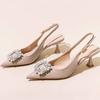 Fashion Summer Women Sandals New Women's Shoes Pointed Toe Shallow Nude Pink Diamond Shoes Low Heel Back Strappy  Women Dress Shoes