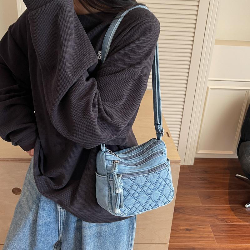 2025 Summer New Lazy Denim Multi-layer Small Square Bag New Women's One-Shoulder Crossbody Bag Fashionable and Casual