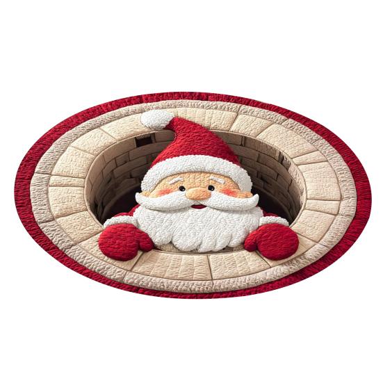 Christmas 3D Rug Optical Illusion Santa Claus Round Floor Mat Non-Slip Xmas
