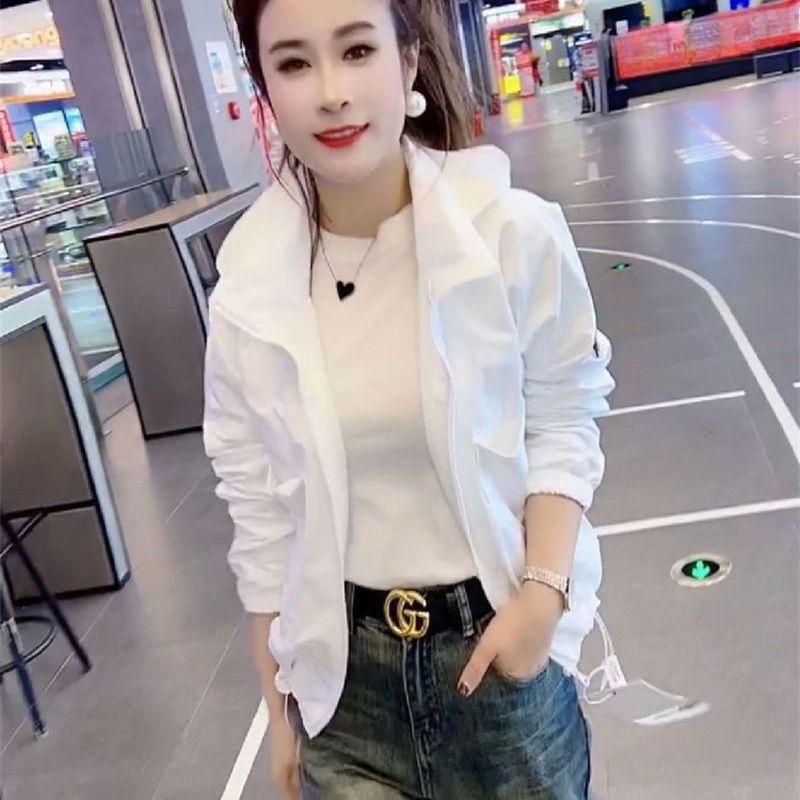 Trendy Women Windbreaker Jacket Spring Autumn Loose Fit Hooded Zip Up Outerwear Casual Top