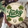 2D Flat - 1pc Round Sign, Vintage Aluminum Plaque with "Lucky Four Leaf Clover Horseshoe", "Lucky Charm Good Luck Blessing" Decorative Sign, Suitable