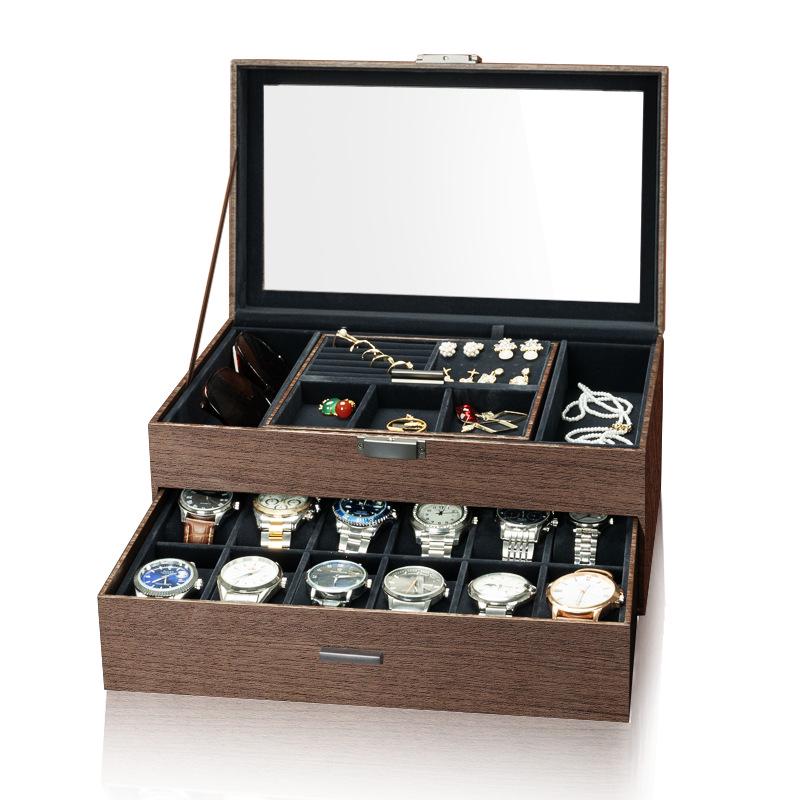 

Многофункциональная коробка для хранения часов и очков с текстурой грецкого ореха