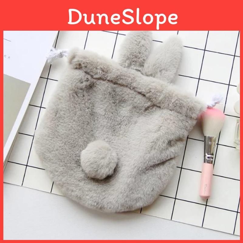 Plush Bunny Eared Drawstring Storage Bag With Multipurpose Use For Travel And Home Organization