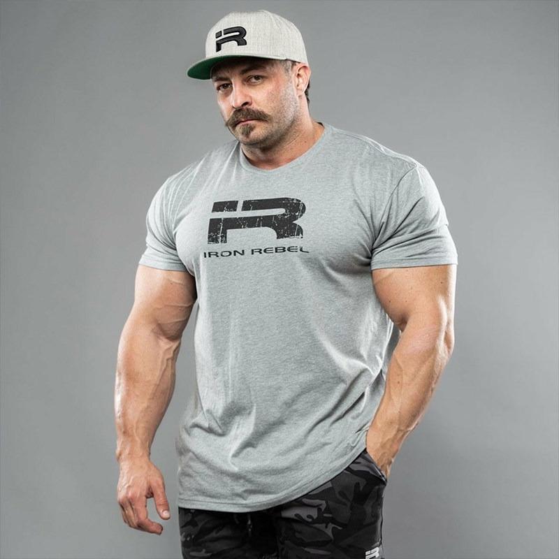 IR Series Hard Core Short Sleeve Tshirt Sport Print Round Neck Simple Sweat Absorbent Fitness Mens Clothing Training Loose