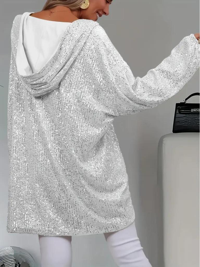 Women's Elegant Sequin Beaded Loose-Fit Hooded Pullover Sweatshirt