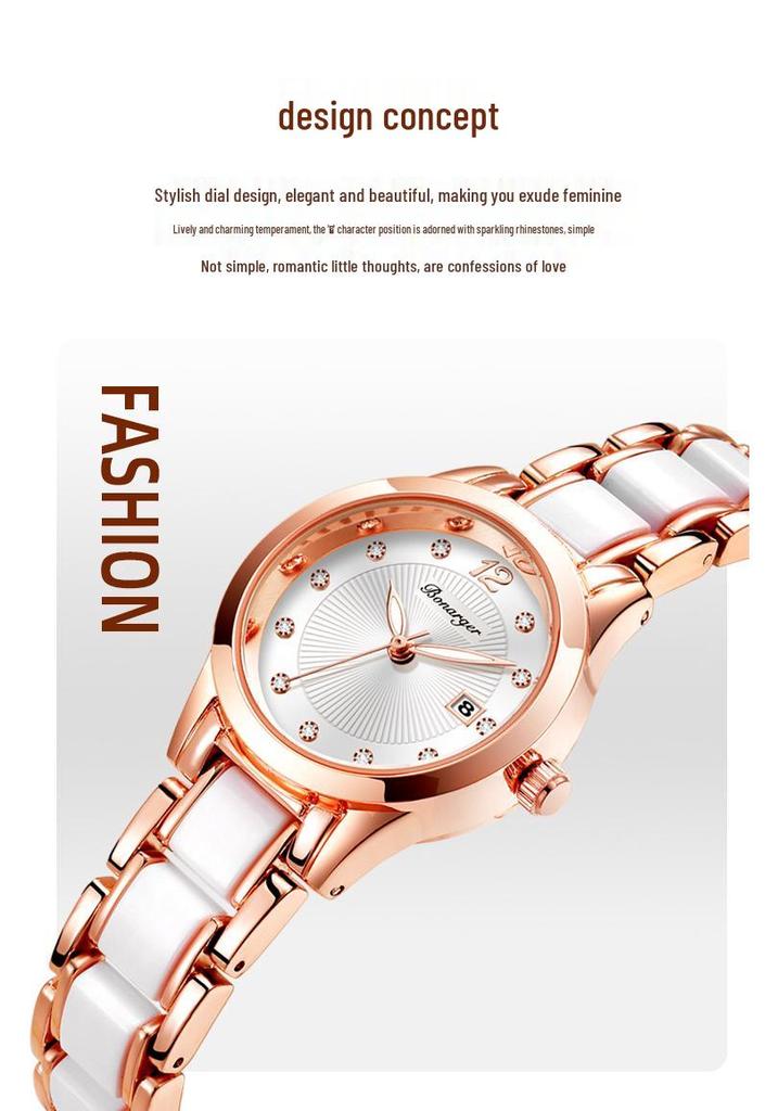 Trendy Women's Waterproof Ceramic Watch - Simple and Fashionable Design