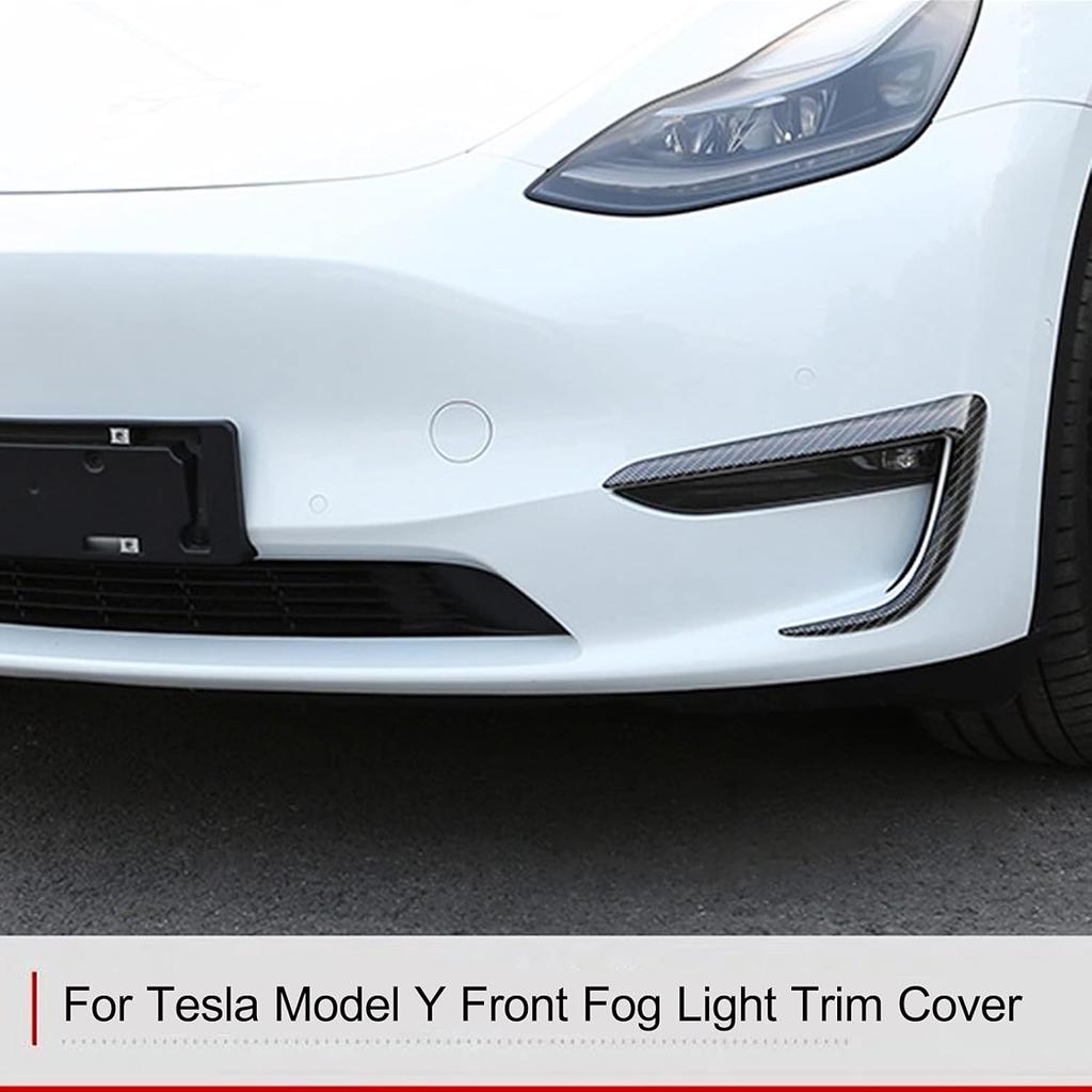 FASTCHE Front Fog Light Trim Cover for Tesla Model Y Eyebrow Spoiler Accessories Fog Lamp Frame Blade Trim Compatible with 2019 2020 2021 2022 2023
