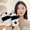Korean Style Half Finger Gloves  Winter Velvet Mittens Soft Panda Plush Gloves  Girl