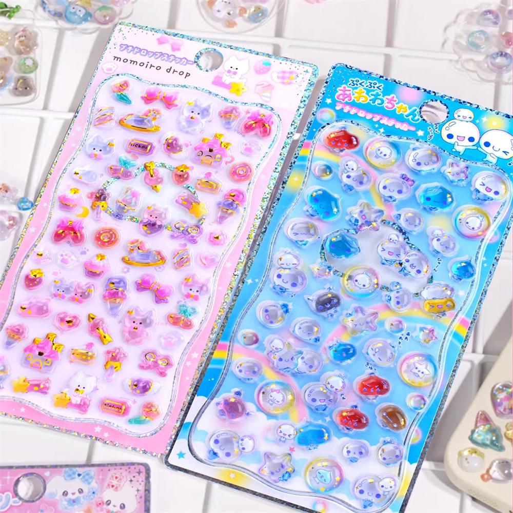 1Piece Kawaii Japanese 3D Crystal Decal Ease Sticker Cute Girl Diy Phone Cup Decoration Animation Sticker Kid Festival Party Gifts