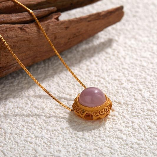 S925 Sterling Silver Ancient Gold Necklace Inlaid With Natural Purple Lithium Sunflower High-End Atmospheric Light Luxury Temperament Pendant