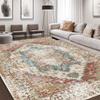 Boho Vintage Washable Non-Slip Area Rug-Plush Living Room Bedroom Carpet Classic American Decor Floor Mat for Cozy Bedside Home