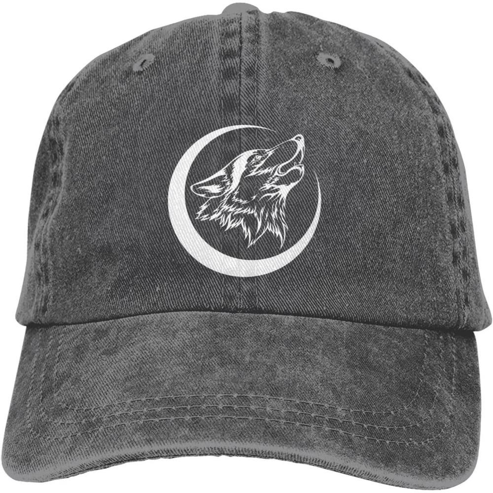 Lone Wolf Howling Moon Baseball Cap Distressed Cotton Washed Casual Adjustable Hat
