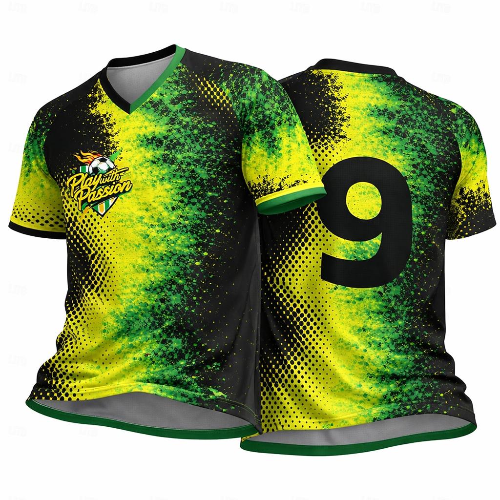 Men's Soccer Jersey Geometric Gradient Running Top Athletic T-shirt Summer Short Sleeve