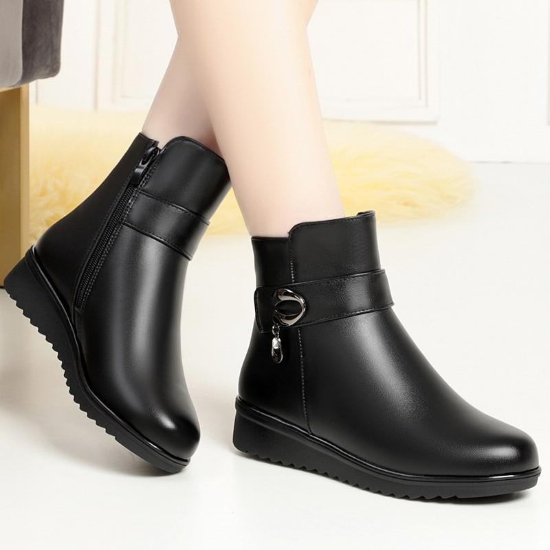 Shoes women's winter velvet cotton shoes leather flat boots wool leather shoes women's shoes warm shoes