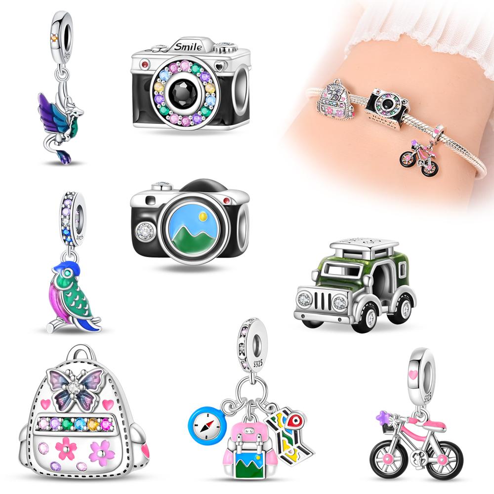 Interesting Copper Metal Plated Camera Parrot Autumn Outing Dangle Charm Bead Component Series Compatible With Authentic Original Bracelet High