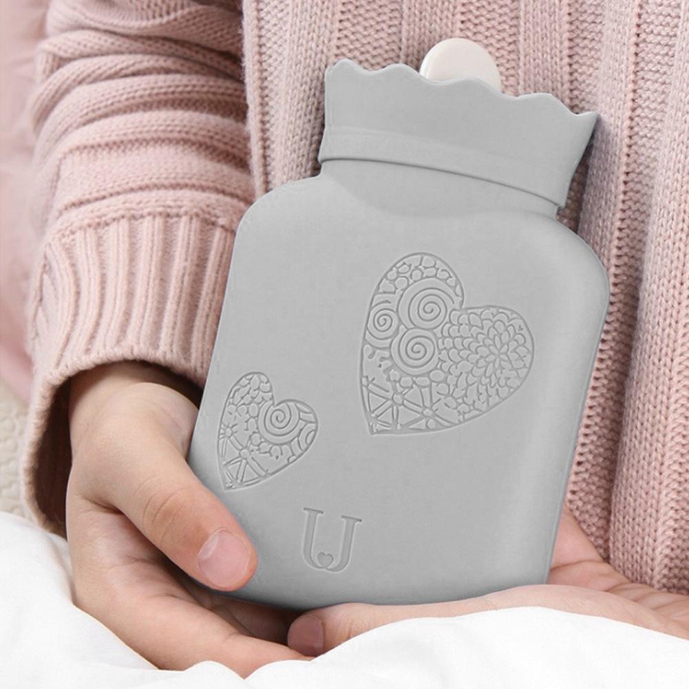 Mini Hot Water Bottle Bag Warm Hand Feet Warmer Water Injection Bag for Home OfficeGray