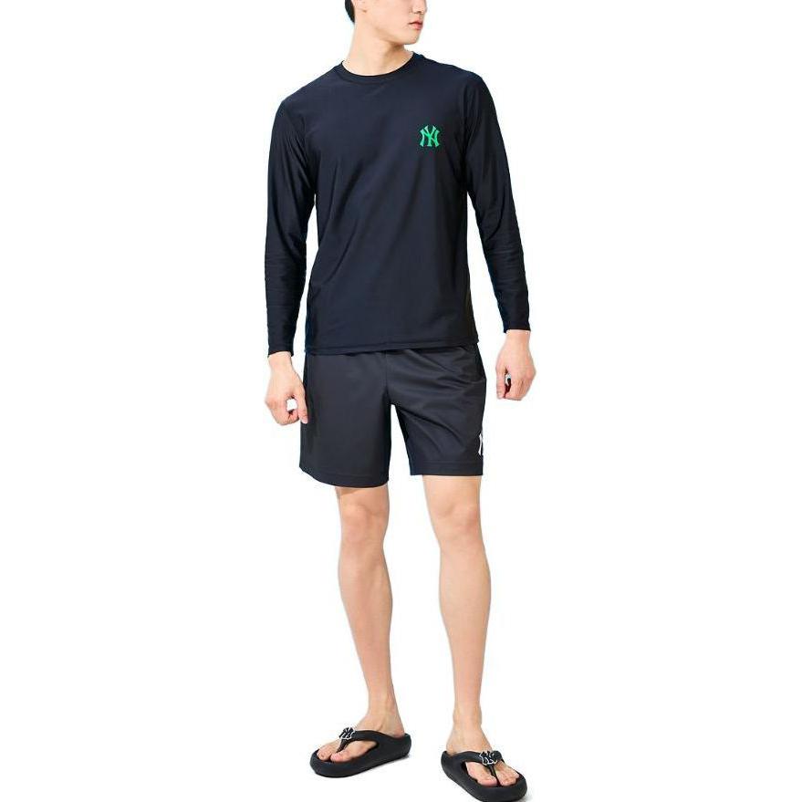 MLB New York Yankees Solid Logo Print Mid-Rise Elastic Straight Casual Shorts Unisex Shorts Black 3ASMR0133-50BKS