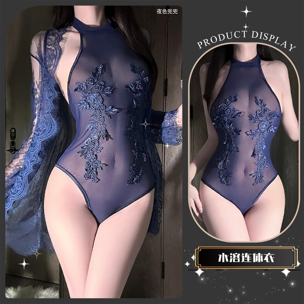 Erotic underwear Sexy perspective Spice girls onesie Water-soluble flower neck slim fit Pure desire temptation suit