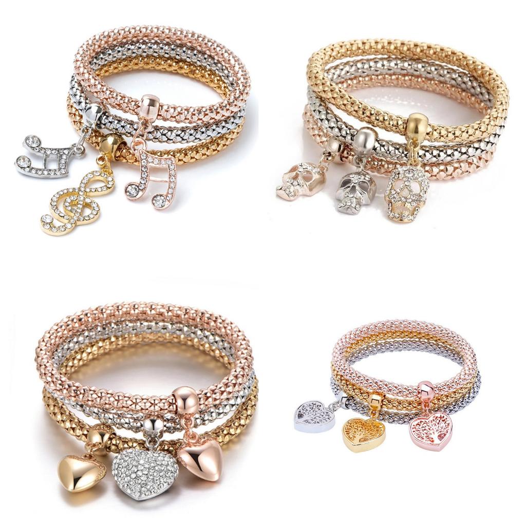 3-in-1 elastic popcorn corn bracelet for women, 3-color gold-plated butterfly crown, boat anchor jewelry, Valentine's Day gift