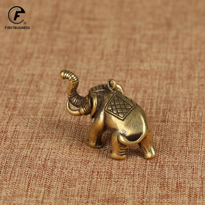 Mini Cute Brass Elephant Small Statue Desktop Drnaments Hooks Home Office Decorative Ornament Creative Brass Elephant Key Chain