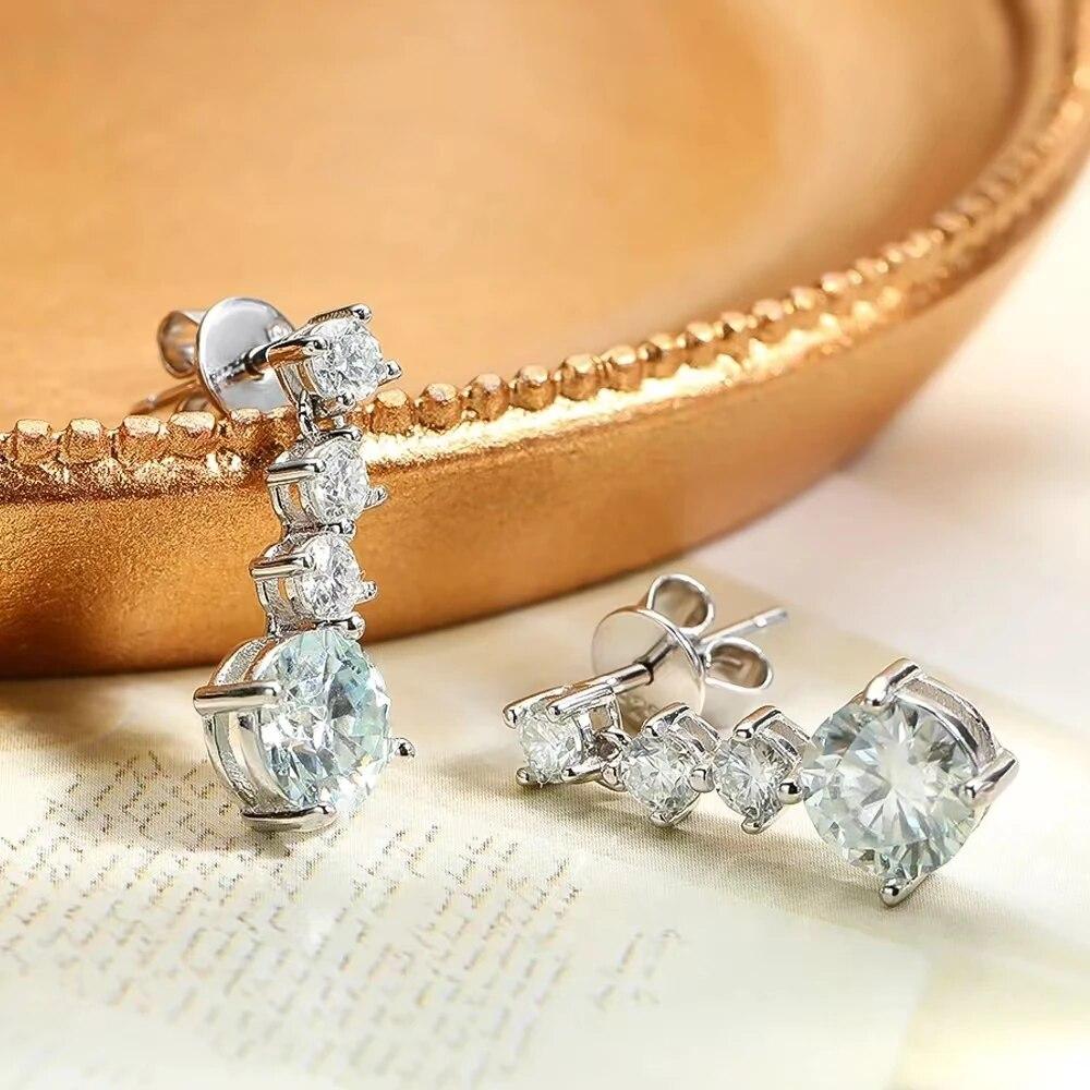 S925 Sterling Silver 2.6 Carat Moissanite Dangle Earrings For Women Party Dress Wedding Engagement Proposal Birthday Anniversary