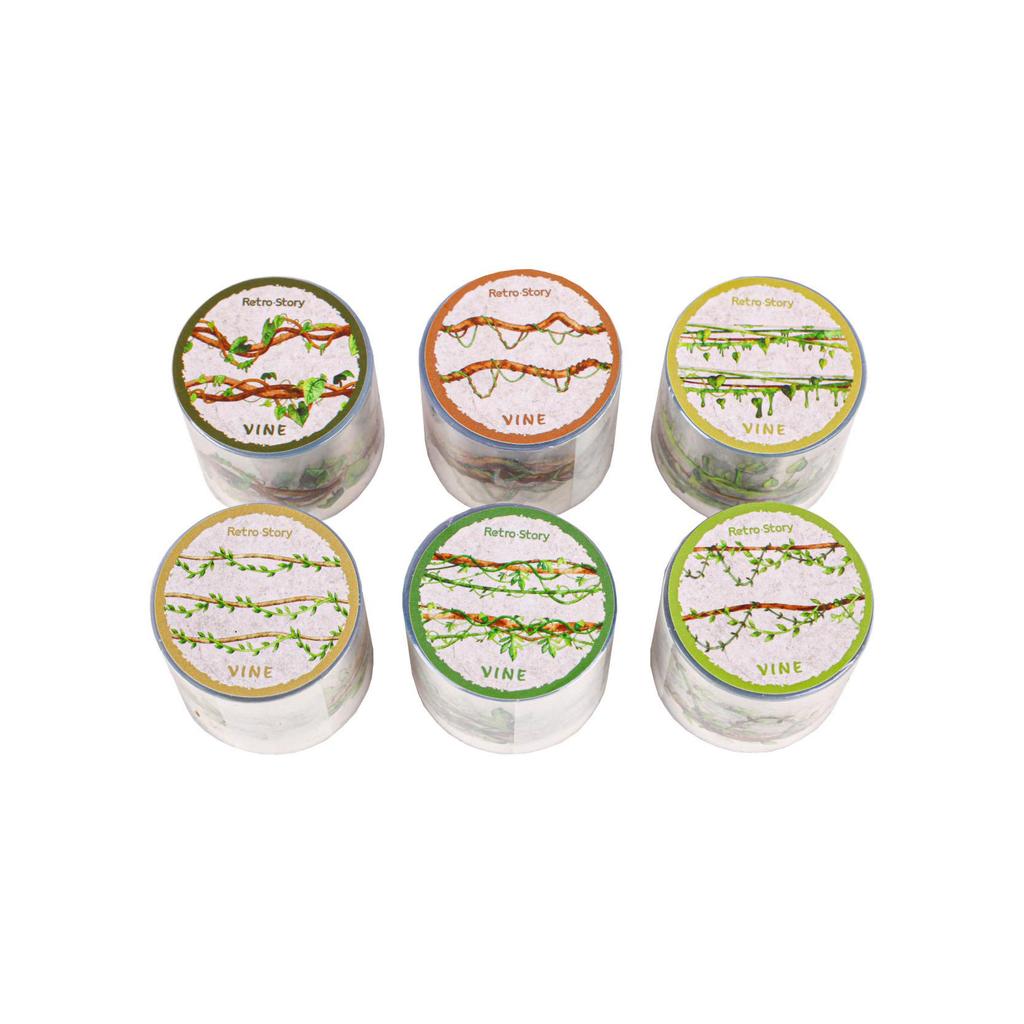 Retro Story PET Adhesive Tape - Rattan Twist Series: 6 Rattan-Themed Styles for Journaling & DIY Stickers