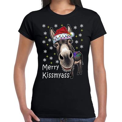 Merry Kissmyass | Vrolijk Kerstfeest | Grappig Kerstman Cadeau Dames Kerst T-shirt Grap