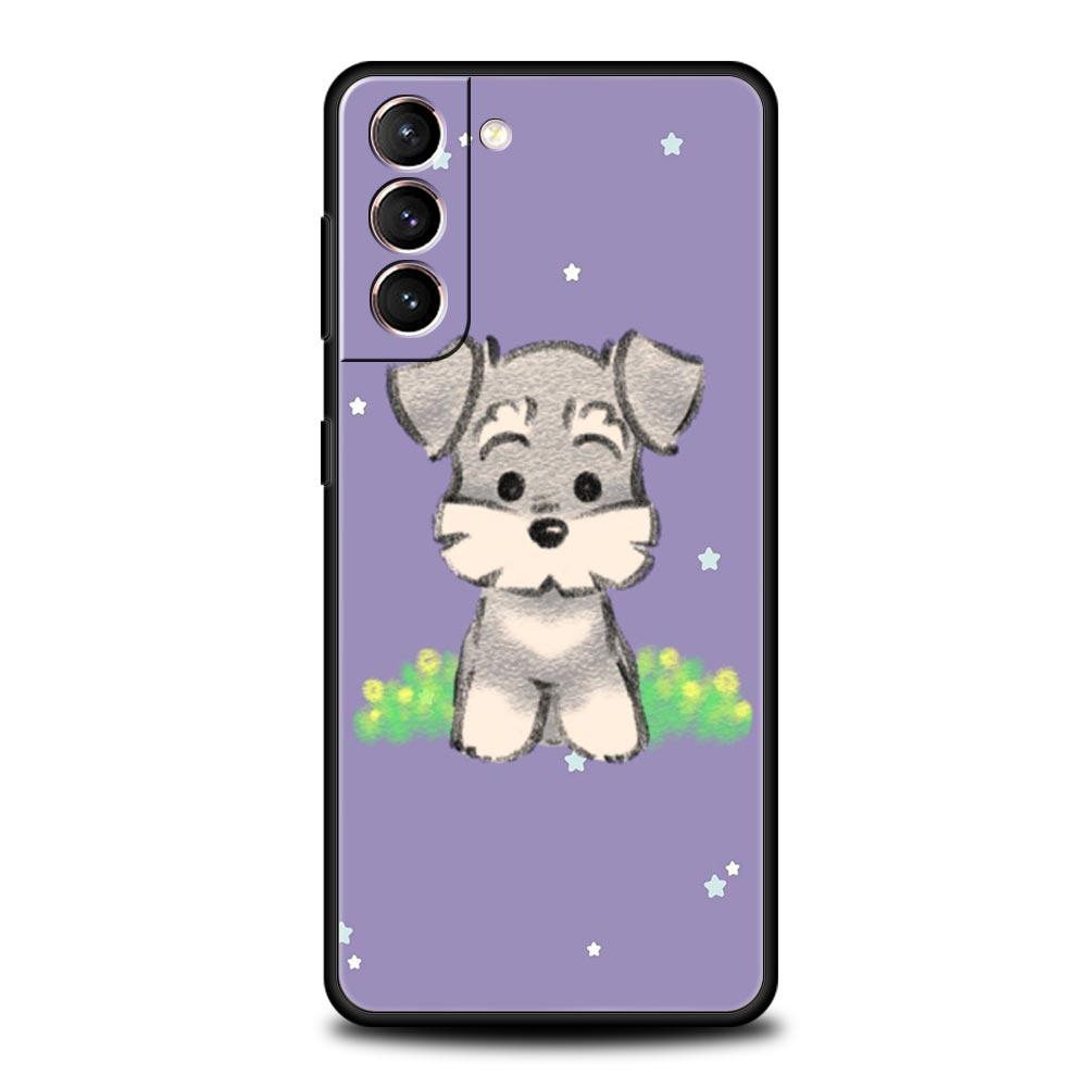Cartoon Schnauzer Dog Phone Case For Samsung Galaxy S24 S23 S22 S20 Ultra S21 FE 5G S10 S9 Plus S10E S8 Soft Silicone Cover