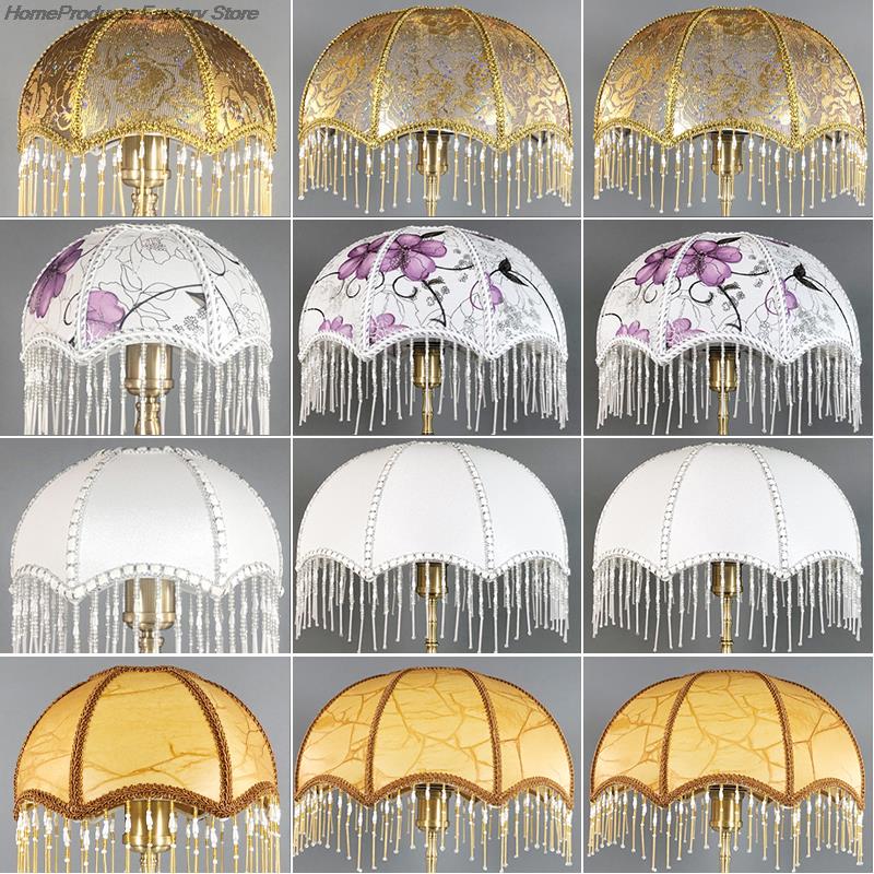 European Retro Lampshade High-end Fabric Tassel Bead Lamp Shade Classiacl Lamp Shade Bedroom Bedside Lamp Floor Light Cover E27