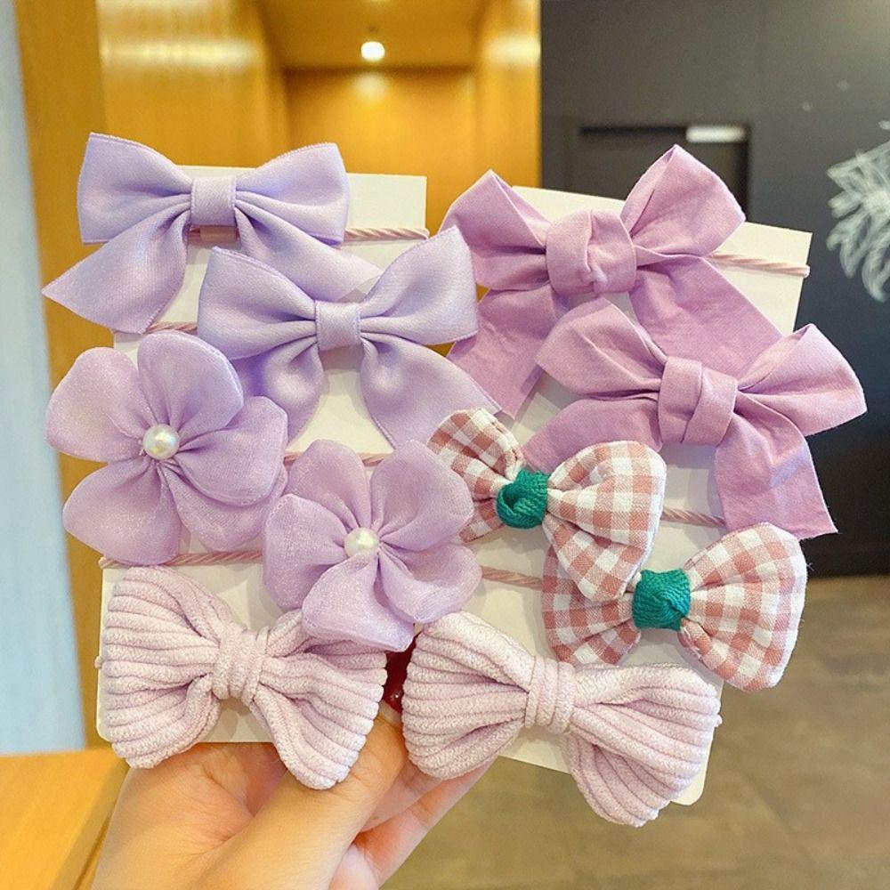 10Pcs/Set Fashion Cute Big Bow Hairbands Rubber Hair Accessories Flower Hair Rings Mesh Hair Ties Girls